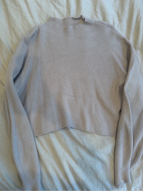 Mod Ref Tops - Mod Ref Cropped Light Gray Ribbed Mock Neck Sweater